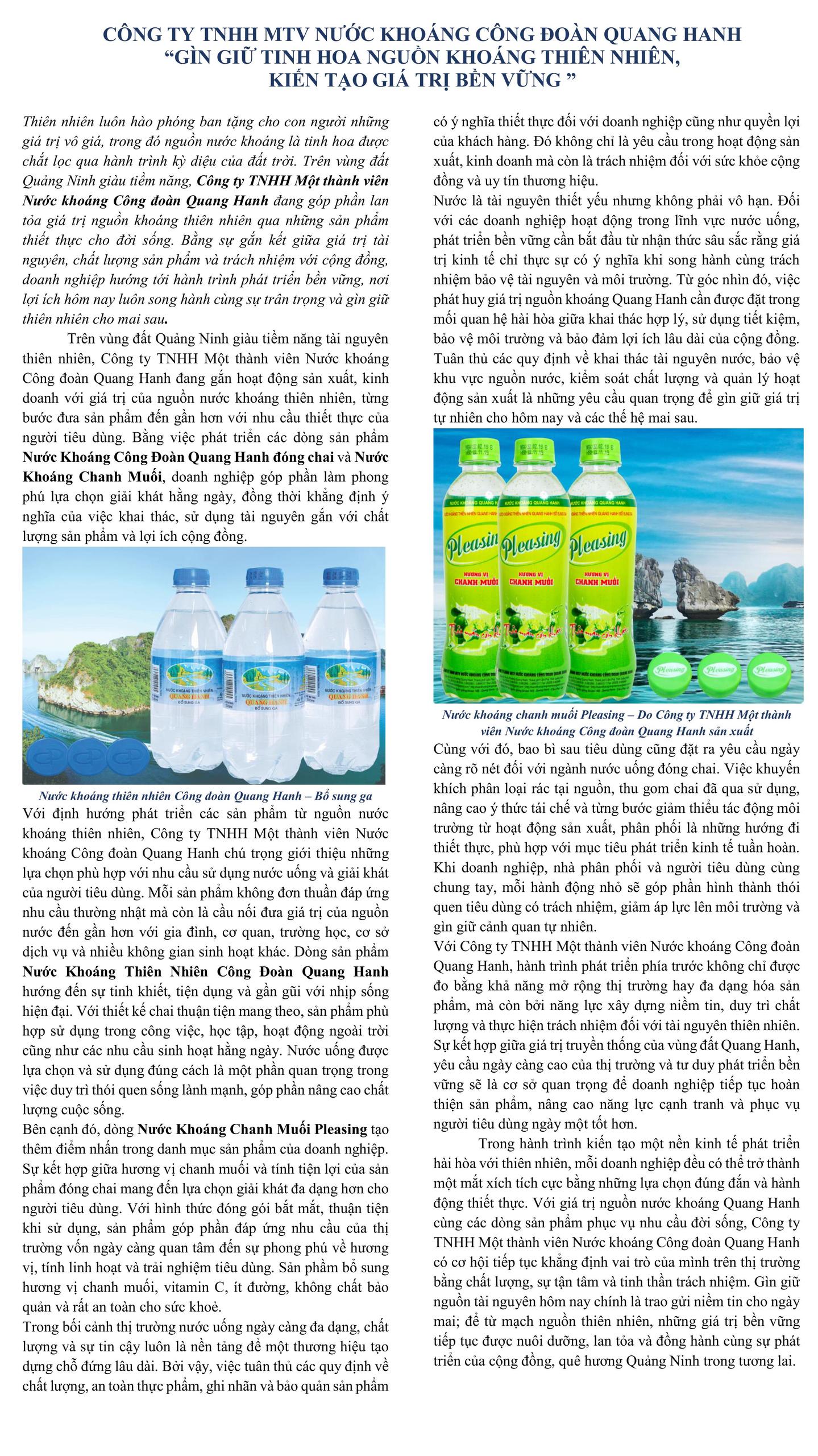 Công ty TNHH MTV nước khoáng Công đoàn Quang Hanh